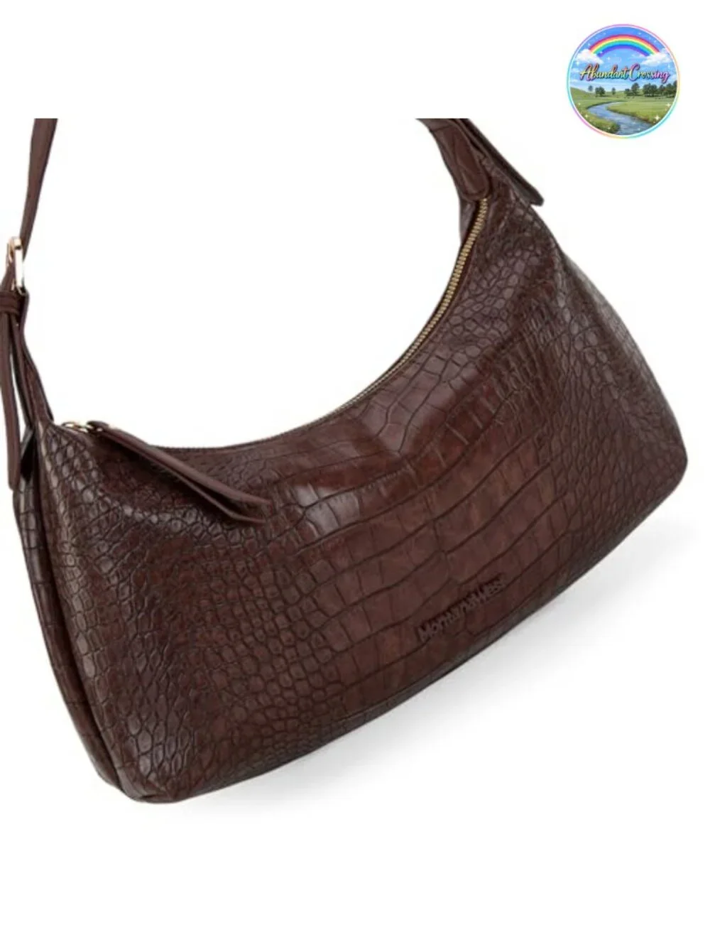 Crocodile Embossed Vegan Leather Medium Crescent Hobo Shoulder Bag